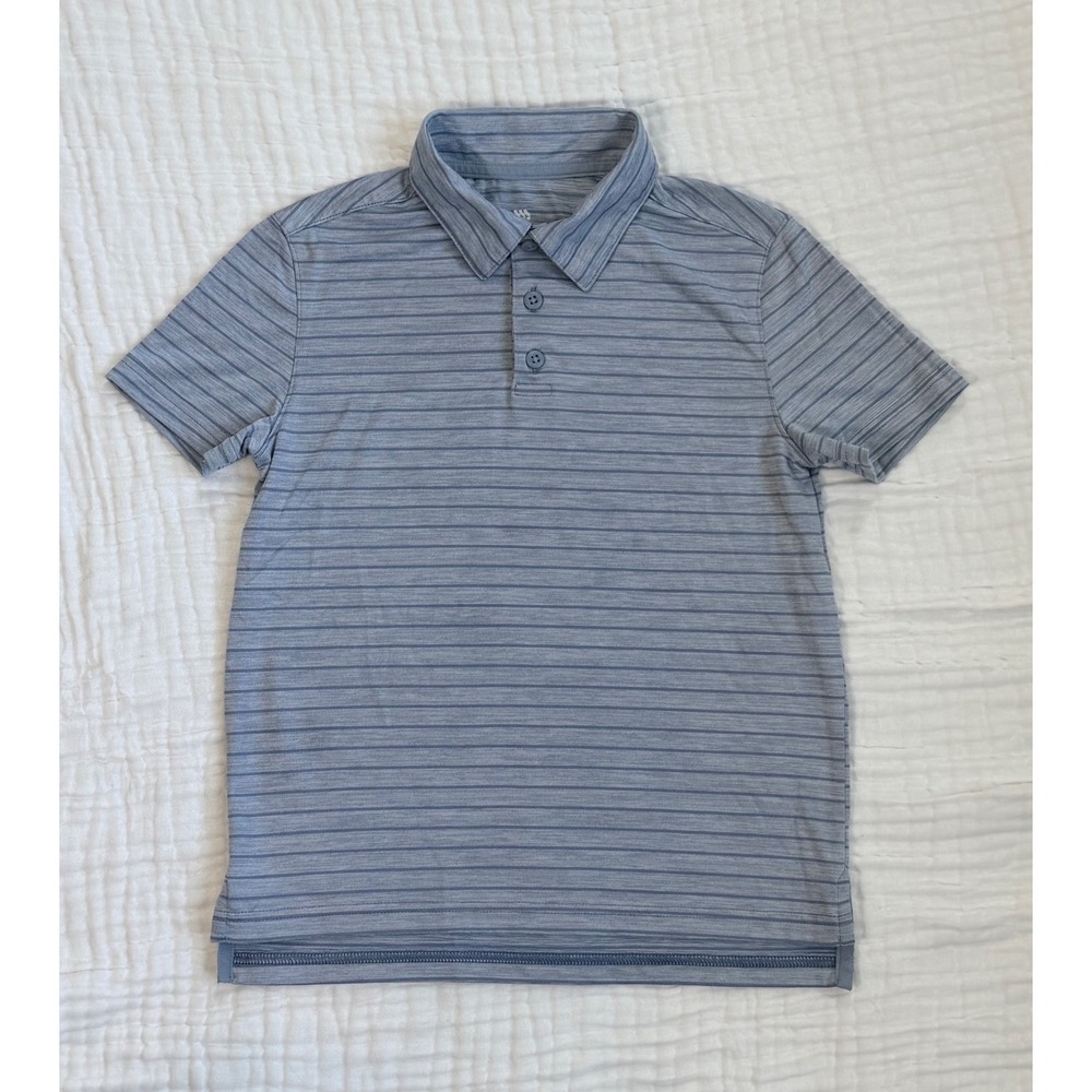 All In Motion Golf Polo Boys Light Blue Striped Performance Shirt Size Small 6-7